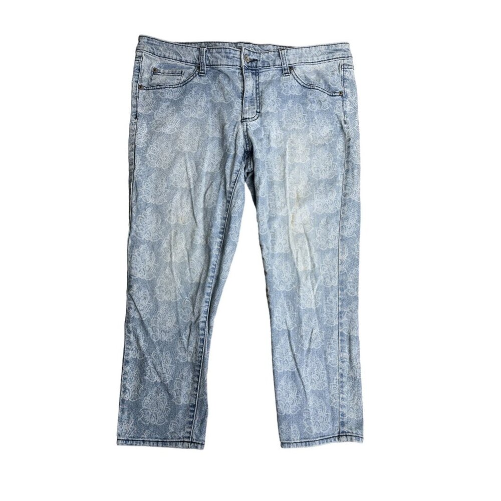 Floral Patterned Merona Womens Capri Jeans Size 6R Blue Denim Casual Wear